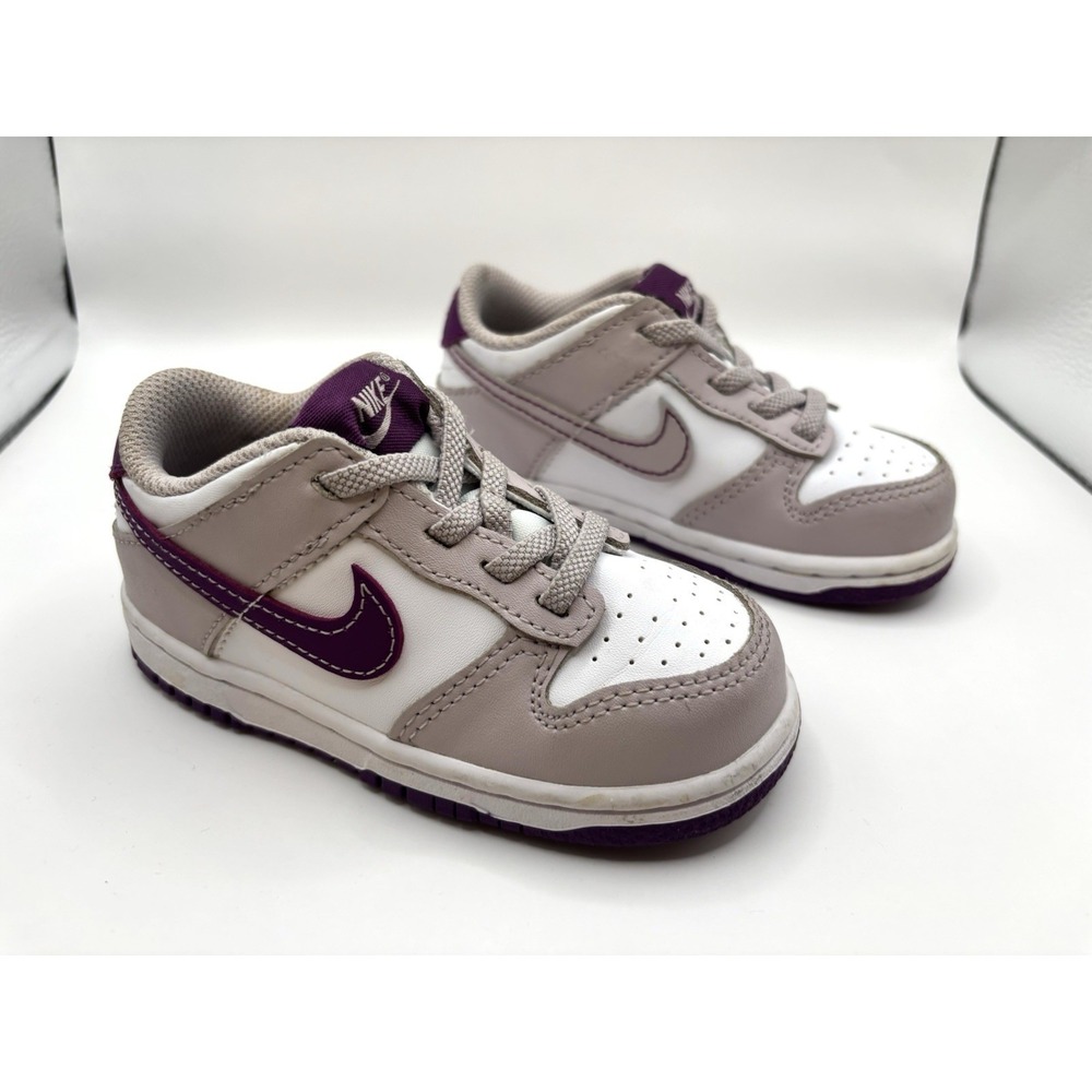 Nike Kids Sneakers in White, Light Gray, and Purple